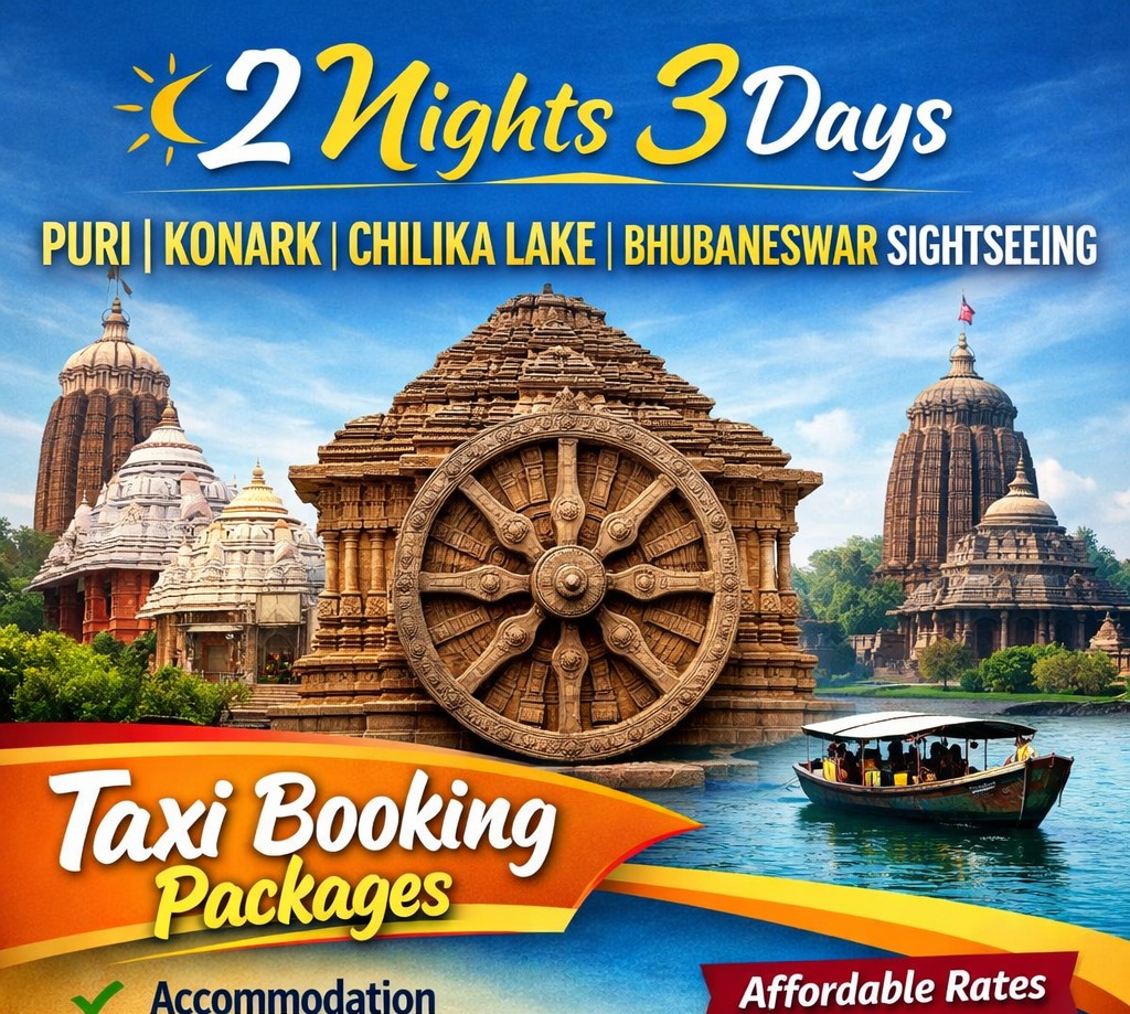 2 Nights 3 days Puri, Konark, Chilika Lake, Bhubaneswar Sightseeing Taxi Booking Packages. Pickup and Drop Bhubaneswar to Bhubaneswar