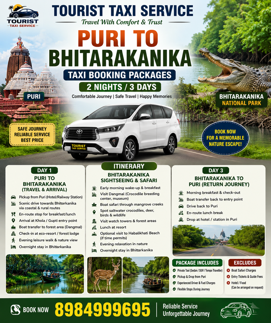 Puri to Bhitarakanika Taxi Booking Packages.