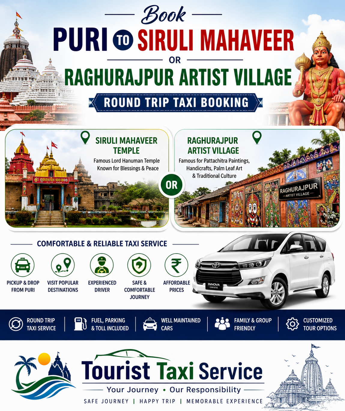 Book Puri to Siruli mahaveer or on The Way Visit Raghurajpur Artist Village Round Trip Taxi Booking Service # Best Puri Taxi Booking Package #