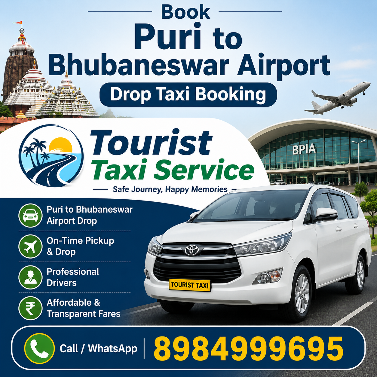 Book Puri to Bhubaneswar Airport Drop Taxi Booking