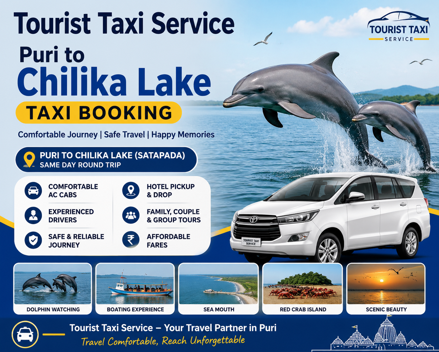 Book Puri to Chilika Lake Taxi Booking