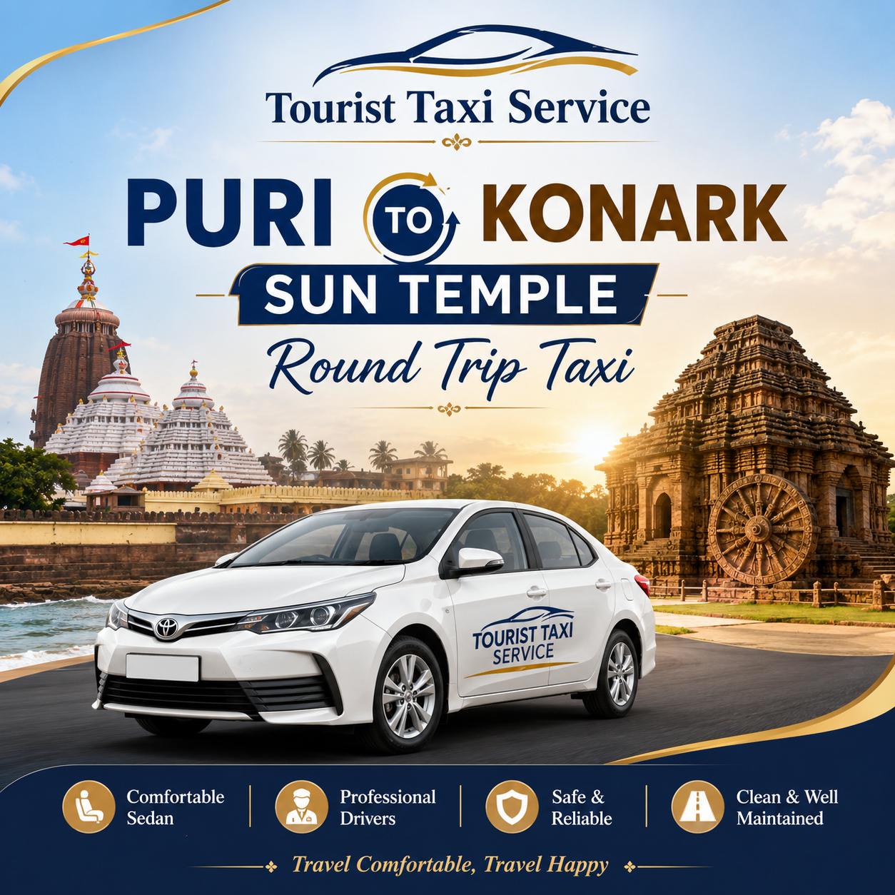 Book Puri to Konark Sun temple Round Trip Taxi Booking Total 4 To 5 Hours Tour