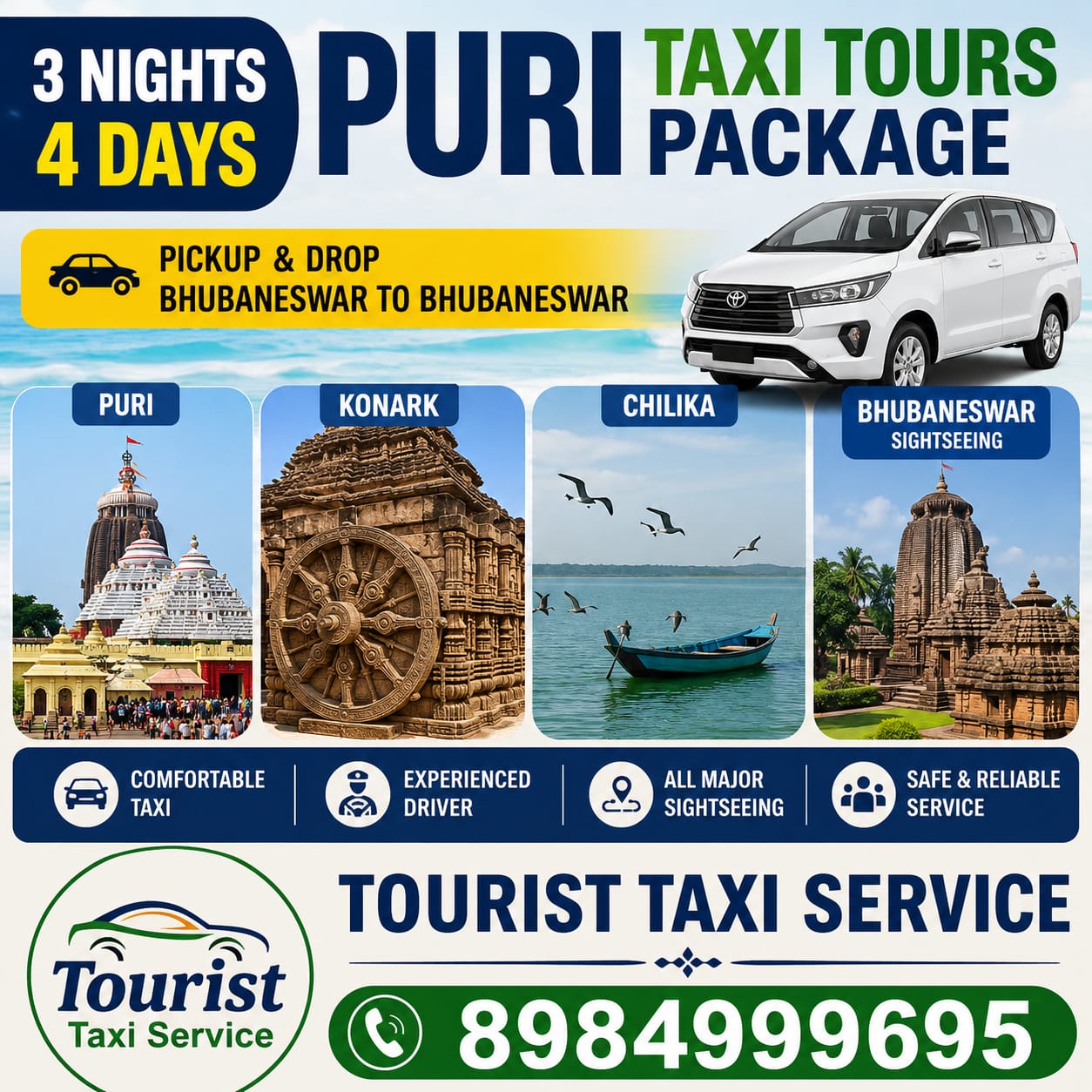 Book 3 Nights 4 Days Puri Taxi Tour Packages/ Puri. Konark. Chilika. Bhubaneswar. Sightseeing Taxi Package. (Pickup and Drop Bhubaneswar to Bhubaneswar)