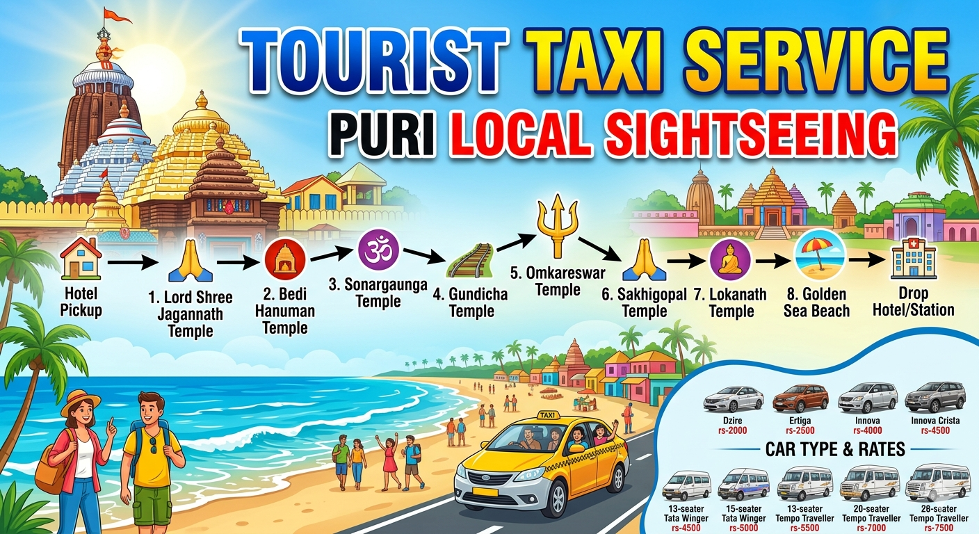 Book Puri Local Temples Sightseeing Taxi Booking. 8 Hours Tour.
